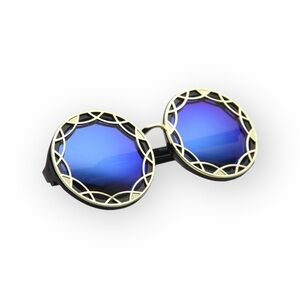 new Oversized Flower Baroque Round Sunglasses ❁ Vintage Gold Blue Mirror Lens ❁